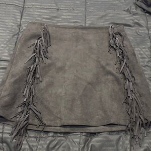 Chelsea & Violet Gray Fringe Suede-Look Mini Skirt